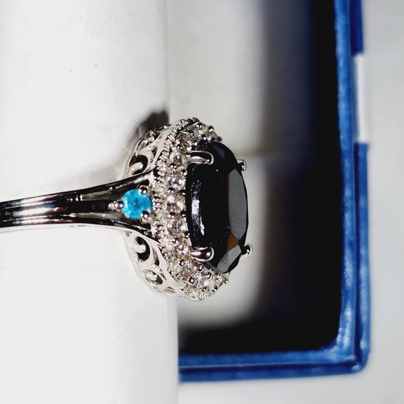 Black Sapphire, Zircon & Neon Apatite halo ring in Plat/925SS 6.70 tcw size 8 - Picture 5 of 5
